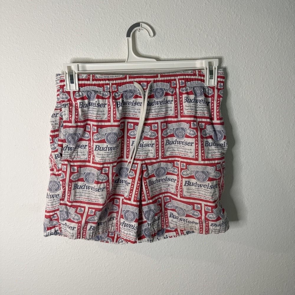 Budweiser Swim Trunks Mens Medium PacSun Beer Print Board Shorts Red White
